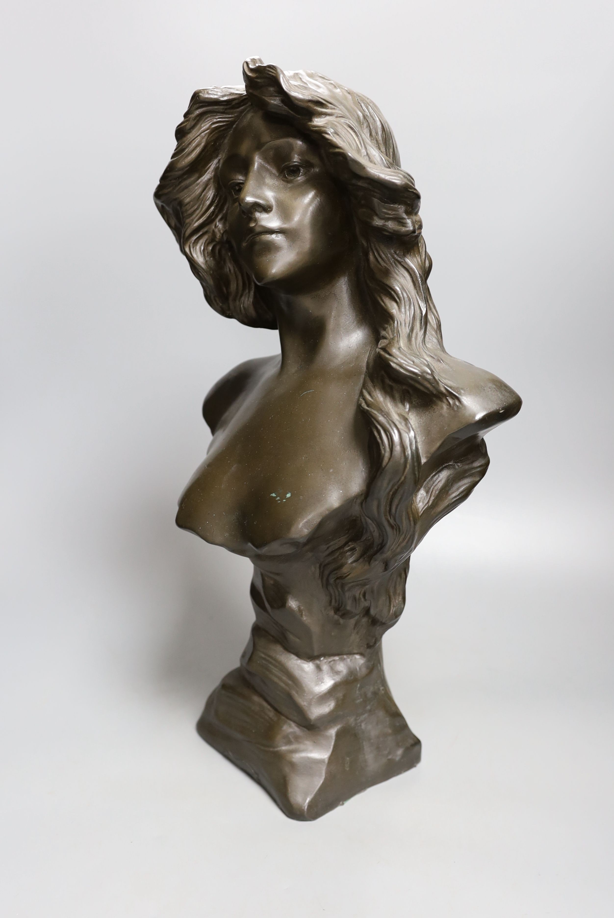 A bronzed resin bust of a lady 47cm
